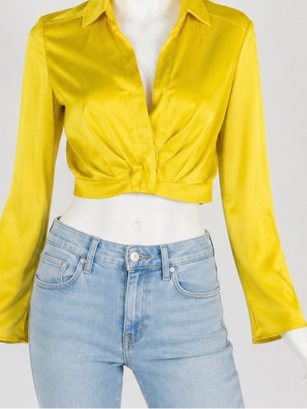 Rachel Zoe Yellow/Gold Satin Cropped Blouse – Size Small